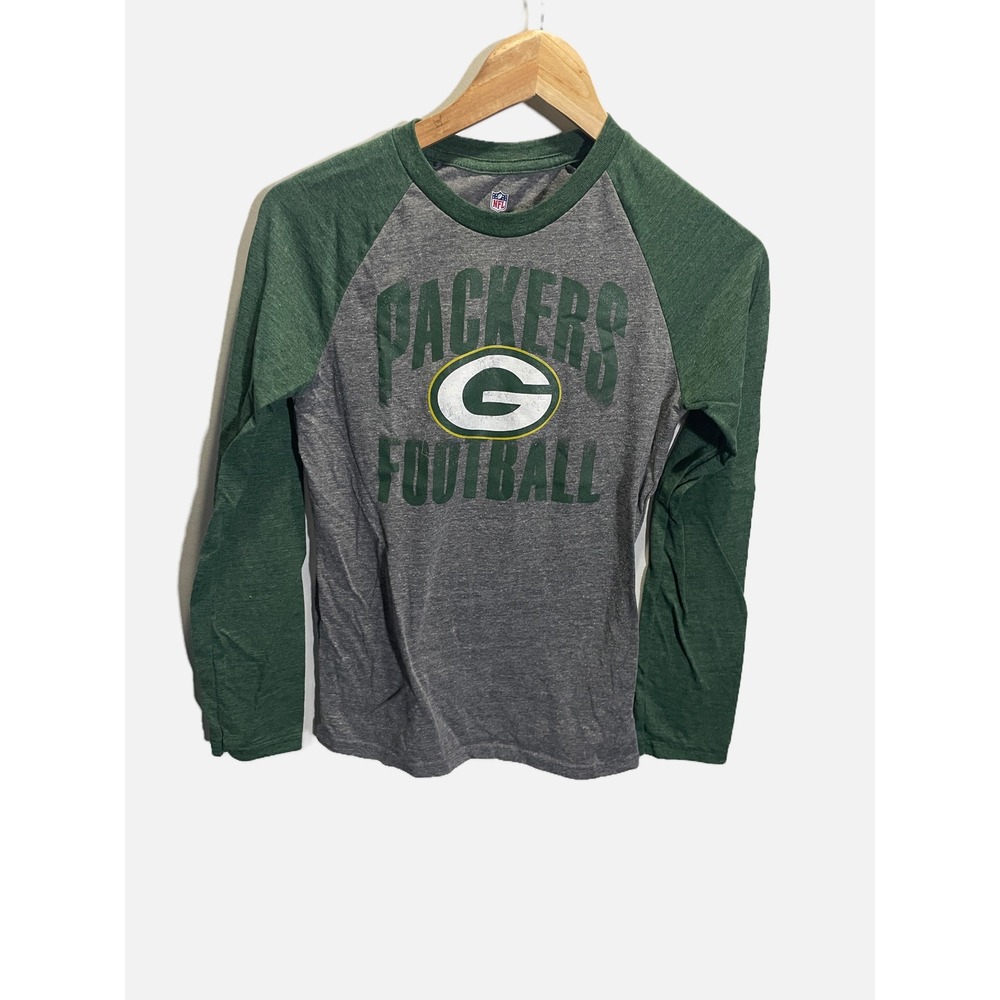 NFL Green Bay Packers Kids L 14/16 Green Gray‎ Raglan Long Sleeve Shirt Football